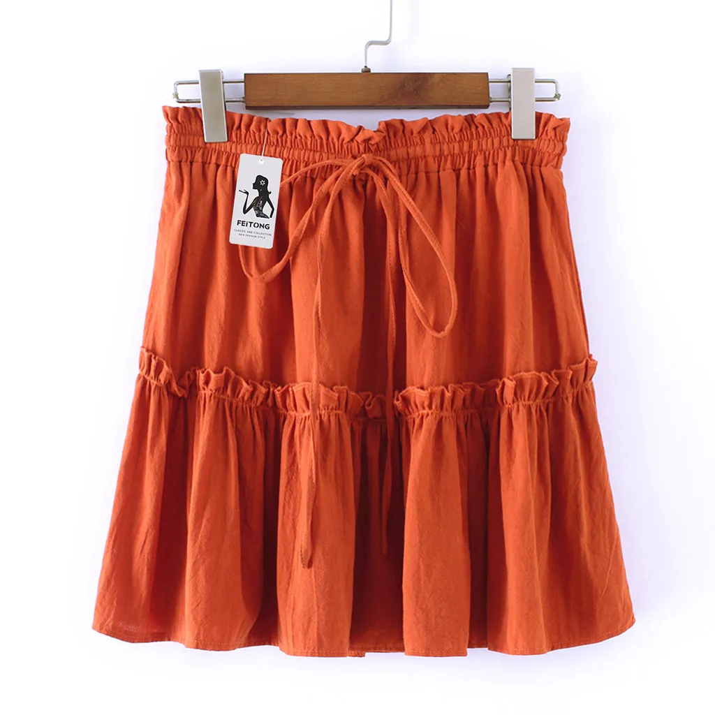 Женская юбка, Женская Новая Летняя Повседневная Удобная Сексуальная однотонная плиссированная короткая юбка трапециевидной формы со шнуровкой, мода, Прямая поставка M28