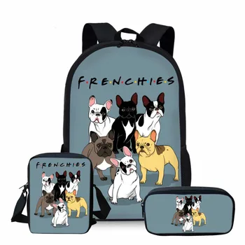

THIKIN Cartoon French Bulldog School Bags For Teen Boys Girls Student Backpack Children Daily Bag Cool Book Bag Sets 3pcs/set