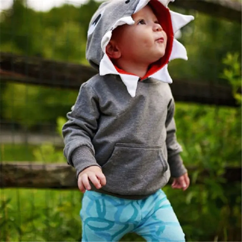 Дети Одежда для мальчиков с капюшоном в виде акулы топы, толстовка, свитер, куртка, пальто, верхняя одежда Повседневное лоскутное Животные