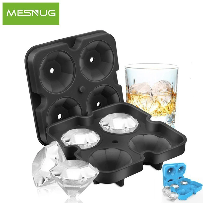 

MESNUG Diamond Shaped Shape Ice Mold Safe Elastic Silicone 4 Large Ice Shapes Mould Tray With Funnel Removable Lid Easy Release