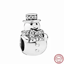 Рождественский подарок 925 пробы серебро пухлые Подвески с изображением снеговика с четкими CZ шапка и шарф DIY Fit Пандора Подвески для женщин Jewelry FL488