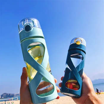 

500ml Pop-up Lid Glass Drink Bottles Outdoor Portable Anti-hot Water Bottle Summer Juice Milk Coffee Cup