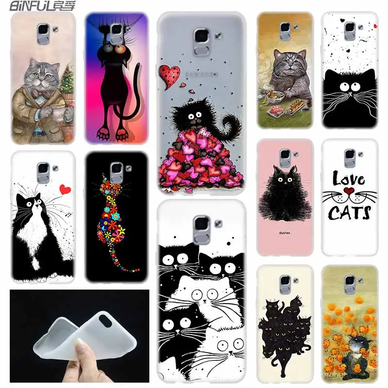 Phone case Soft Cover Coque For Samsung Galaxy J6 J8 J3 J5 J7 J4 Plus 2018 2016 2017 EU Prime Pro Ace j610 Fluffy cat | Мобильные