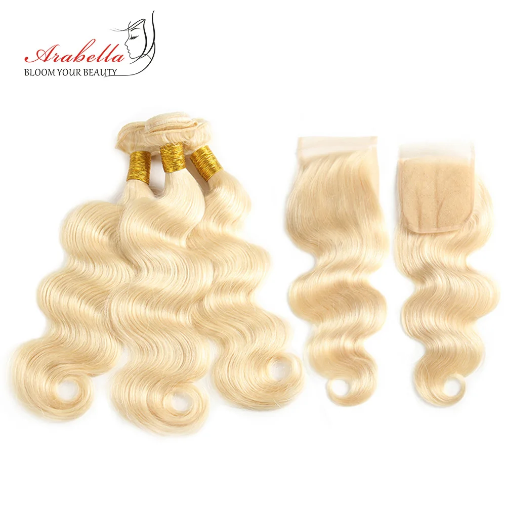 

Brazilian Body Wave 613 Bundles With Lace Closure Arabella Hair 100% Human Hair Extension Remy Hair Blonde Bundles With Closure