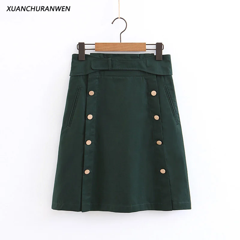 

Spring Summer Cotton Skirts High Waist Zipper Button A-line Casual Slim Skirts Women Preppy Style Office Skirt XB9326