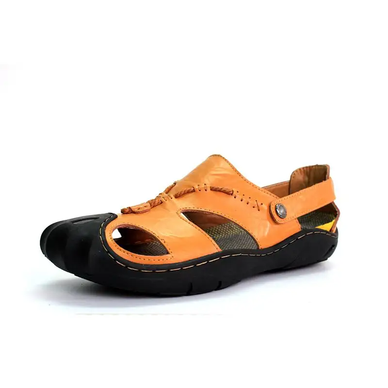 Новые повседневные мужские мягкие сандалии удобные мужские шлепанцы летние кожаные сандалии мужские летние пляжные сандалии в римском стиле Большие размеры - Цвет: Yellow