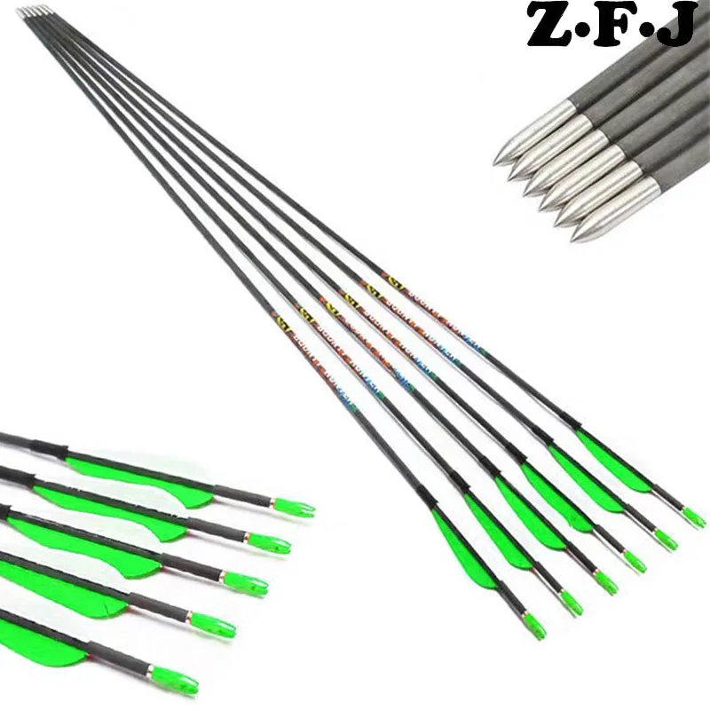 

6pcs ID 3.2mm Pure Carbon Arrows Spine 400 450 500 550 600 650 600 700 750 3inch Turkey Feathers 120GR Tips Bow Shooting Archery