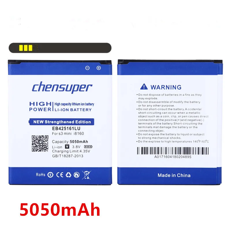 Chensuper 5050 мАч EB425161LU Батарея для samsung galaxy s3 mini i8190 i699 ace 2 i8160 S7562 S7562I S7568 i8190N i739 S7580