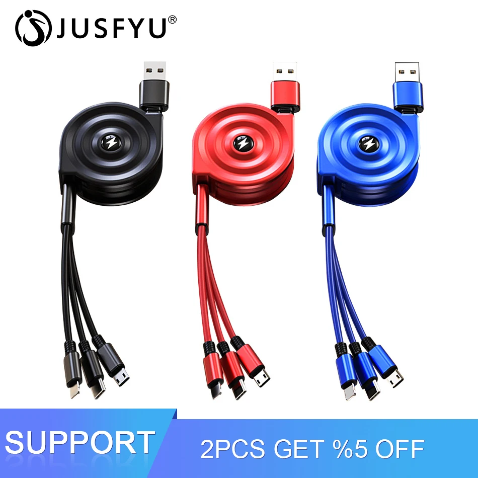 

3 in 1 Type C Port +Micro USB Cable Android for iPhone Samsung Xiaomi Huawei Retractable Charger USB Port Data Transfer 1.2M