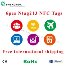 6 шт./упак. хорошее качество низкая цена печатные PET NFC этикетка лейбл, Стикеры для Bluetooth RFID считыватель подключения смартфона