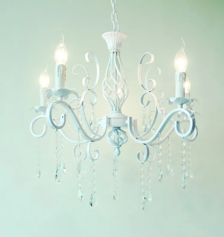 

Vintage Wrought Iron Crystal Chandelier White Ceiling lamp E14 Candle Lights Lighting Fixture