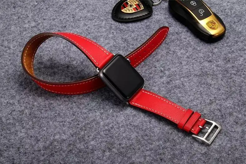 Genuine Leather Strap for iwatch for Apple Watch band Double Tour Extra Long 38mm 42mm 40mm 44mm for iwatch Series 4 2 3 1 belt