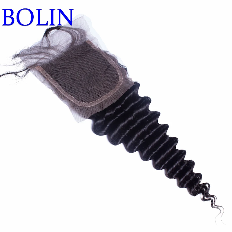 

4*4 Deep Wave Mongolian Hair Closure Swiss Lace Closure Bleached Knots Free Middle Three Part Lace Closure