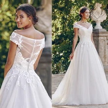 Бальное платье с открытыми плечами, с рюшами, лифом, вышитым кружевом, v-образным вырезом, свадебное платье, иллюзия на спине, с пуговицей, свадебное платье