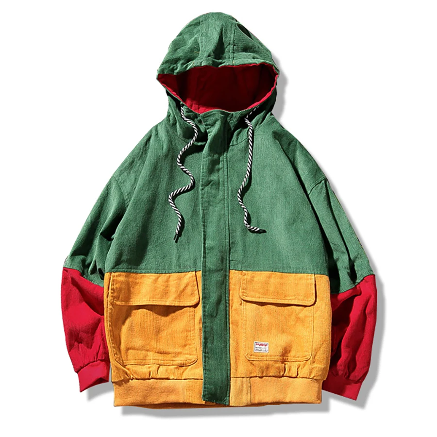 Spring Summer Corduroy Jacket Mens Oversize Bomber Punk Rave Jackets And Coats Reggae Patchwork Hip Hop Streetwear 5J005 | Мужская