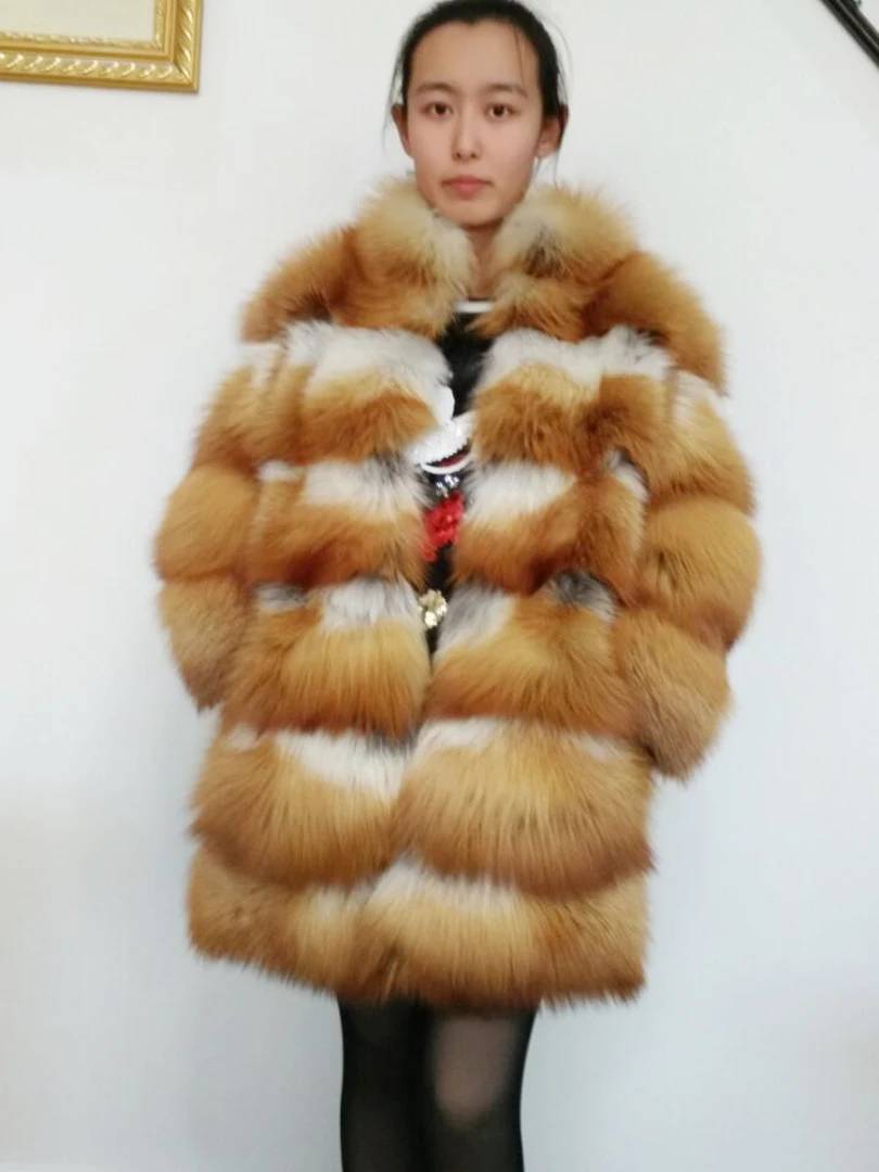 

2019 new brand winter real fox fur coat thick warm red fox fur women's long coat fur coat