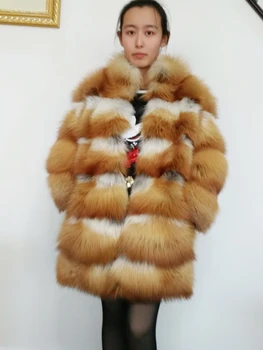 

2019 new brand winter real fox fur coat thick warm red fox fur women's long coat fur coat