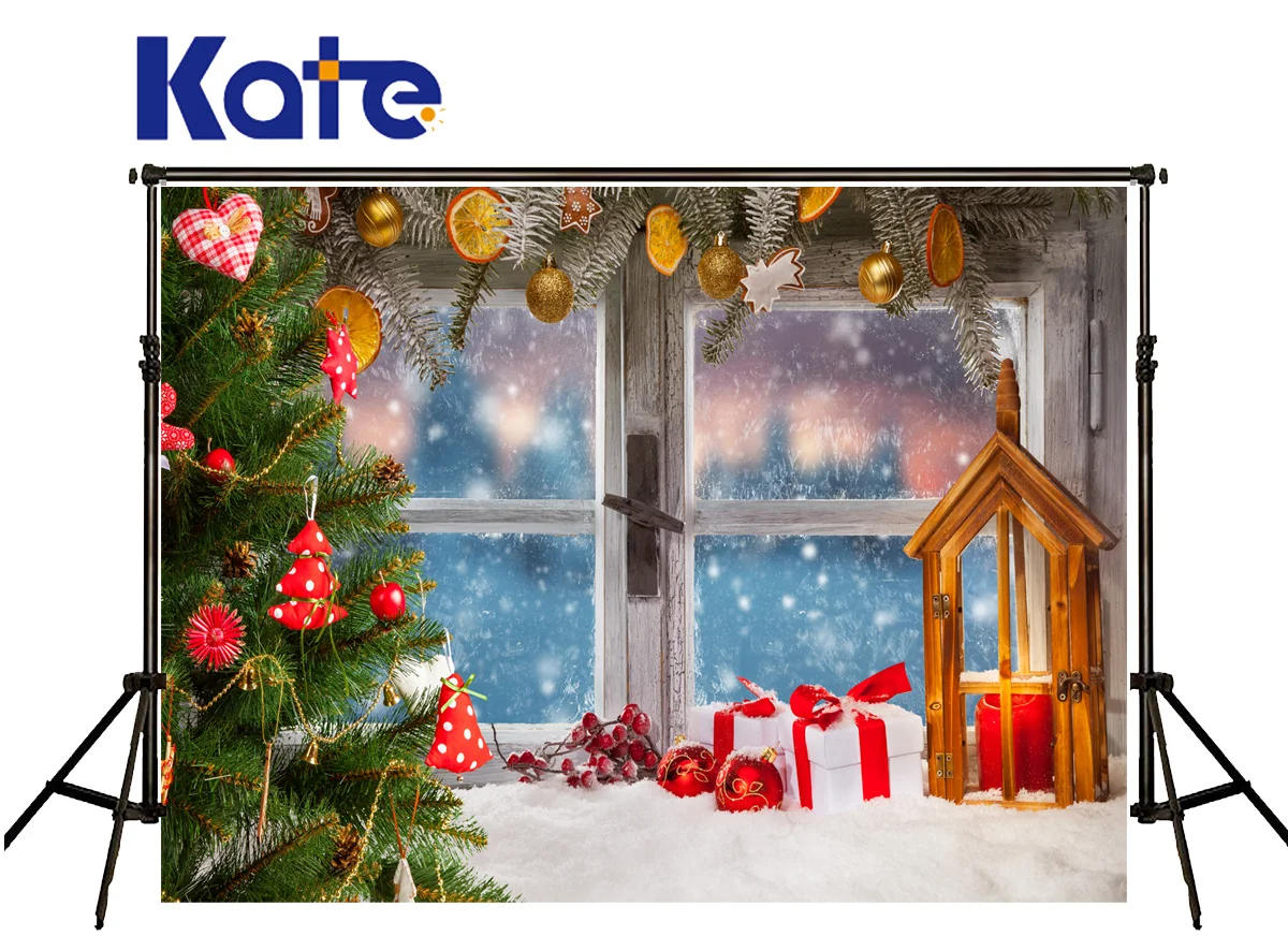 

KATE 8X8FT Christmas Photography Background Windows Snow Red Bell Foto Achtergrond Kerst Christmas Tree Fundo Fotografico Natal