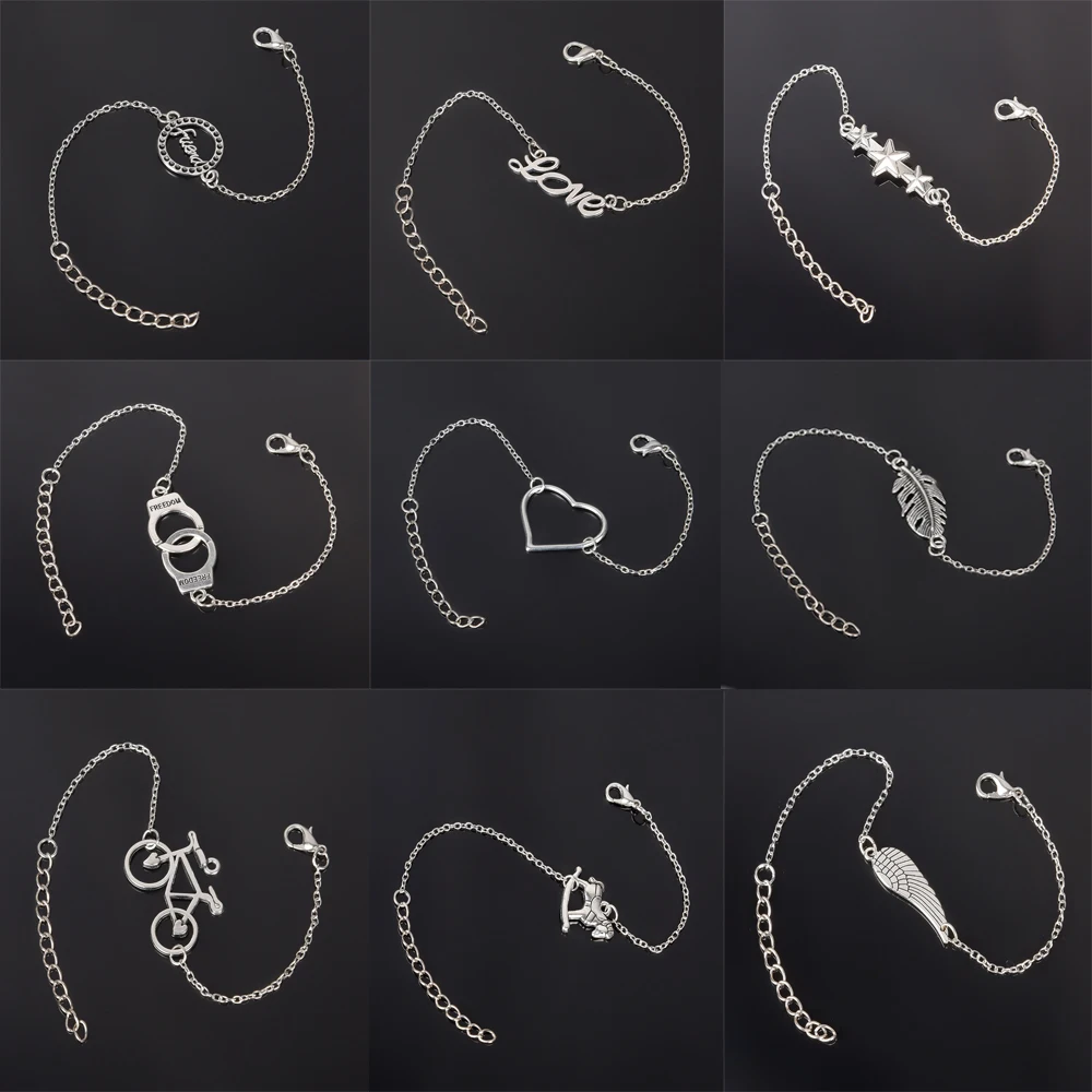 

Personality Simple Design Silver Wire Charm Bracelet Letter LOVE Heart Star Bracelet Girls Students Korean Sweet Cute Pulseras