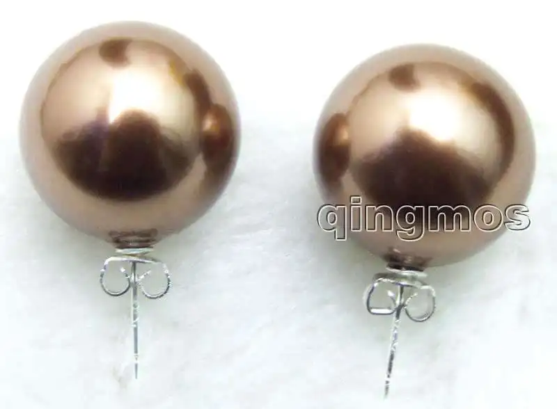 

SALE Big 18mm brown Round Sea Shell Pearl Earring and Stering Silver 925 stud! -ear425 wholesale/retail Free ship