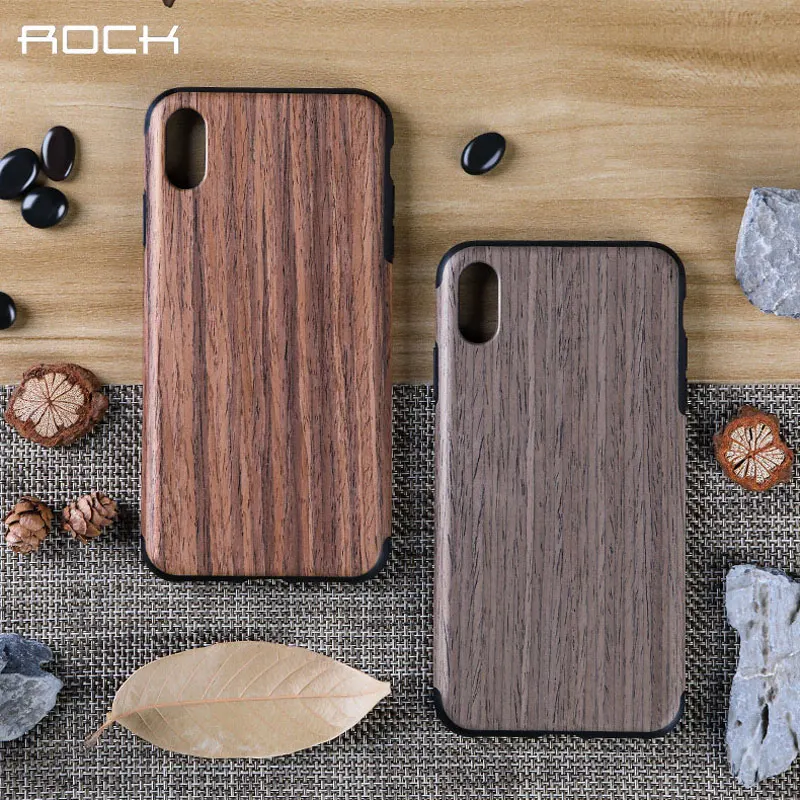 

Rock Brand Case for iPhone XR Element Series Wood Grain+TPU Protective Back Cover Case for iPhone XS Max Wooden Case