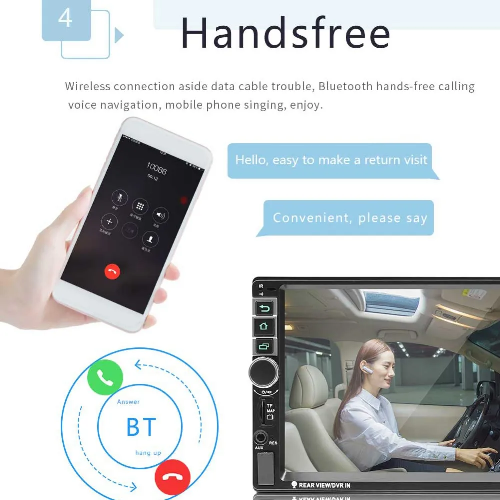 2 Din Android 7.1 System 7 Inch 4 cores 1024*600 HD Touch Screen Bluetooth FM AM Radio GPS Navigation MP4 MP5 Multimedia Player