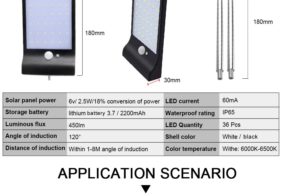 LED Solar Light Outdoor Motion Sensor 36 LEDs IP65 WhiteBlack Solar Wall Lamp for Garden Street Light With Mounting Pole Or Not (12)