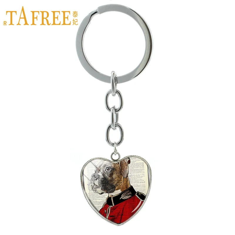 

TAFREE Novelty Boxer Dog Dictionary art key chain ring Office Whimsical Dog Portrait Illustration poster keychain jewelry HP233
