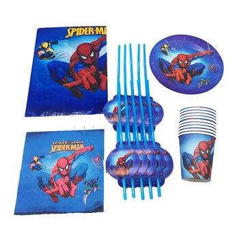 

81pcs/pack Spider-man theme disposable plates cups straws Spiderman disposable tablecloths Spider-man disposable tableware set