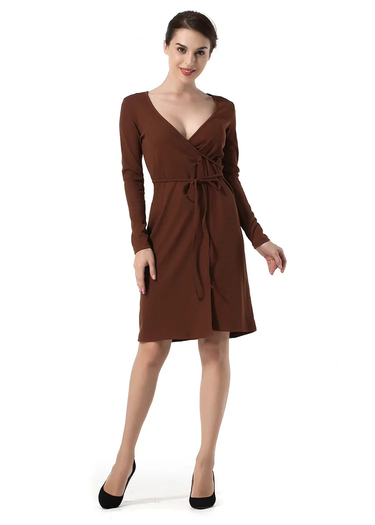 

2017 Spring And Autumn Women Dress Solid Long Sleeves Sexy V-Neck Dress