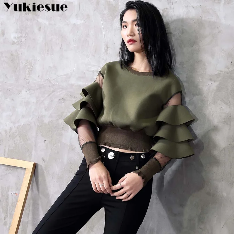 

petal sleeve coat female Spring Fashion moletom feminino hollow out Long Sleeve Sweatshirt Hoodie Causal Tops hoodies women