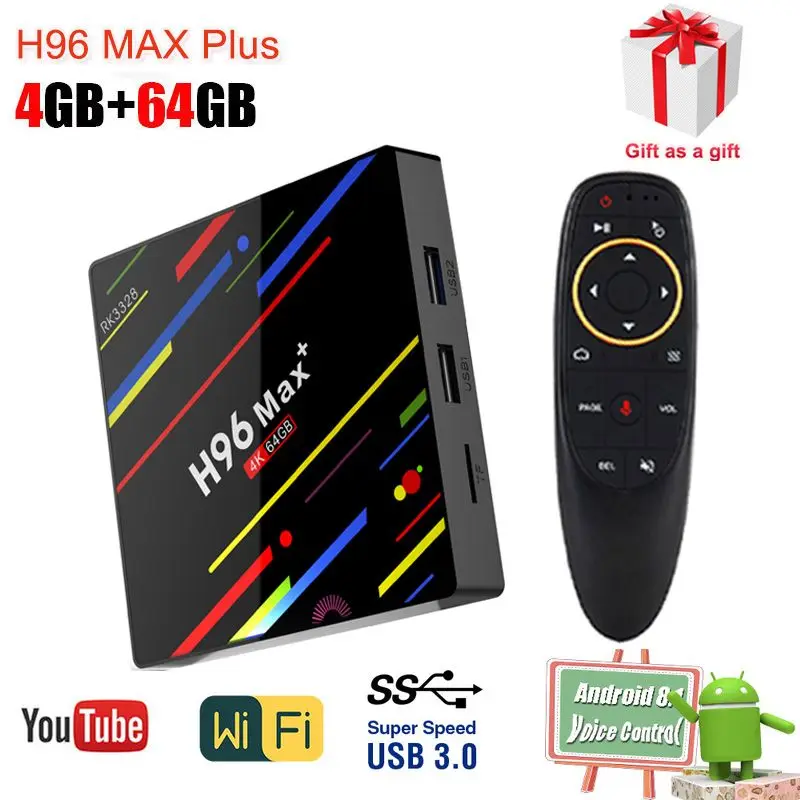 Android tv приставки h96 max плюс Quad core 4G RAM RK3328 64G ROM 2. 4G/5 ГГц двухдиапазонный Wi Fi 1080 P 4 К smart