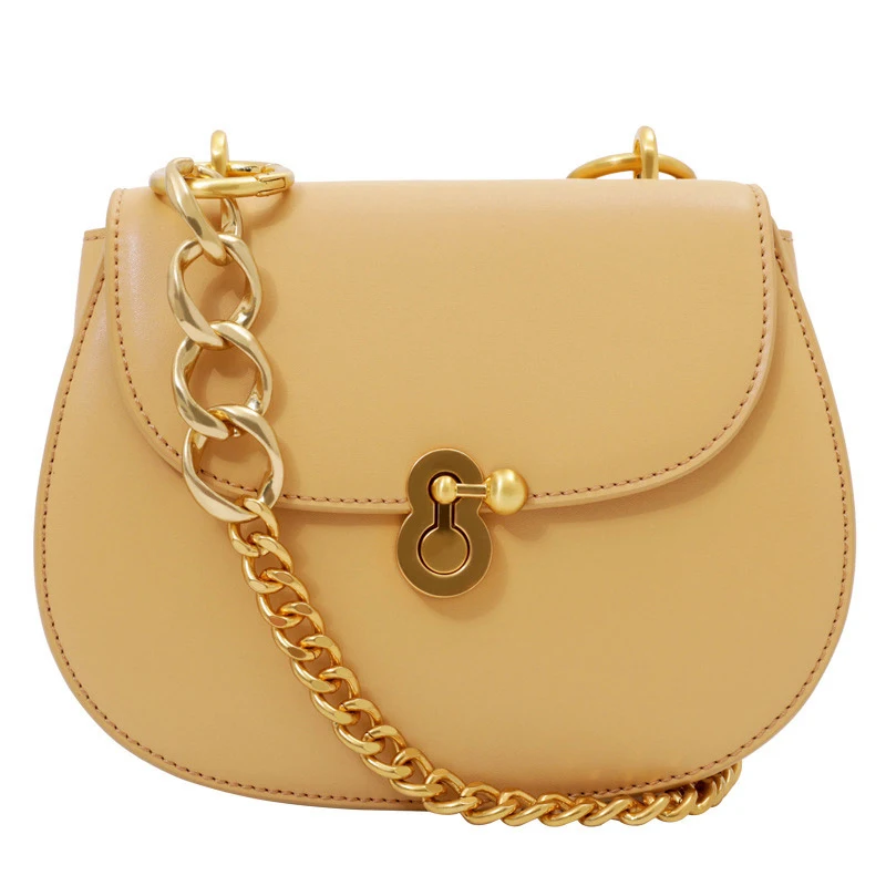 

Genuine leather shoulder bag women Solid color saddle bag summer chain bag GN-SB-maxhcs