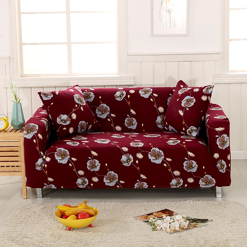Red Flowers Elastic Couch/Corner Sofa Covers For Living Room Universal