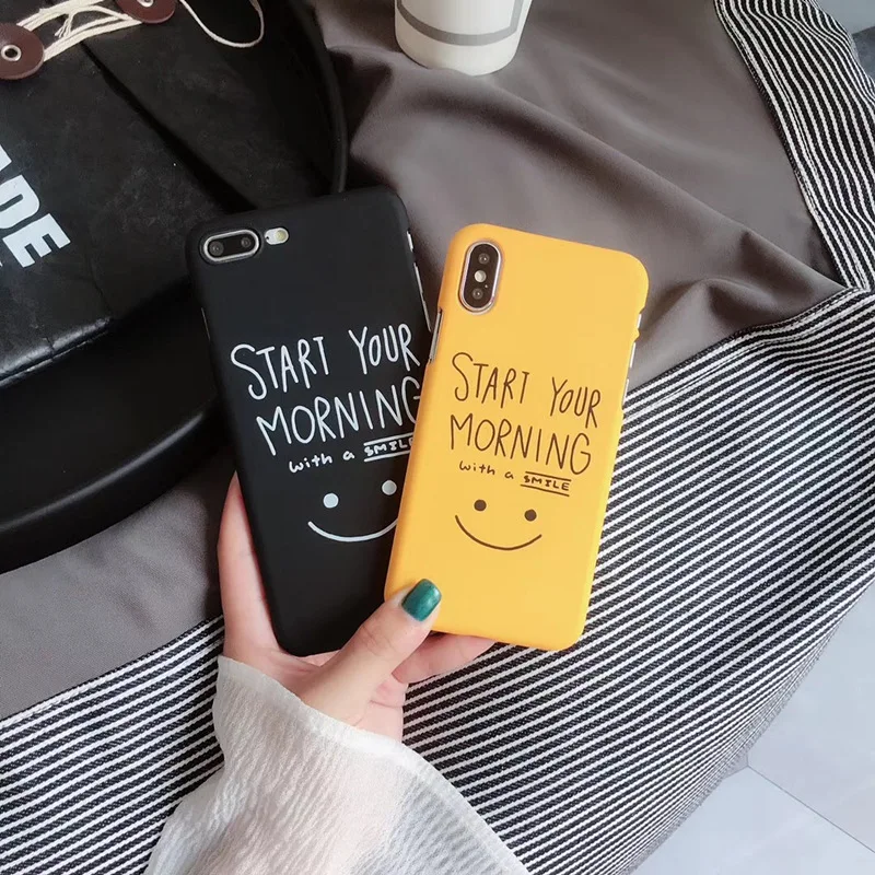 smile face words Hard Phone Case For iPhone 6S 6Plus 7 8 X XR XS MAX women yellowlack simple design Frosted PC telefon Cover |