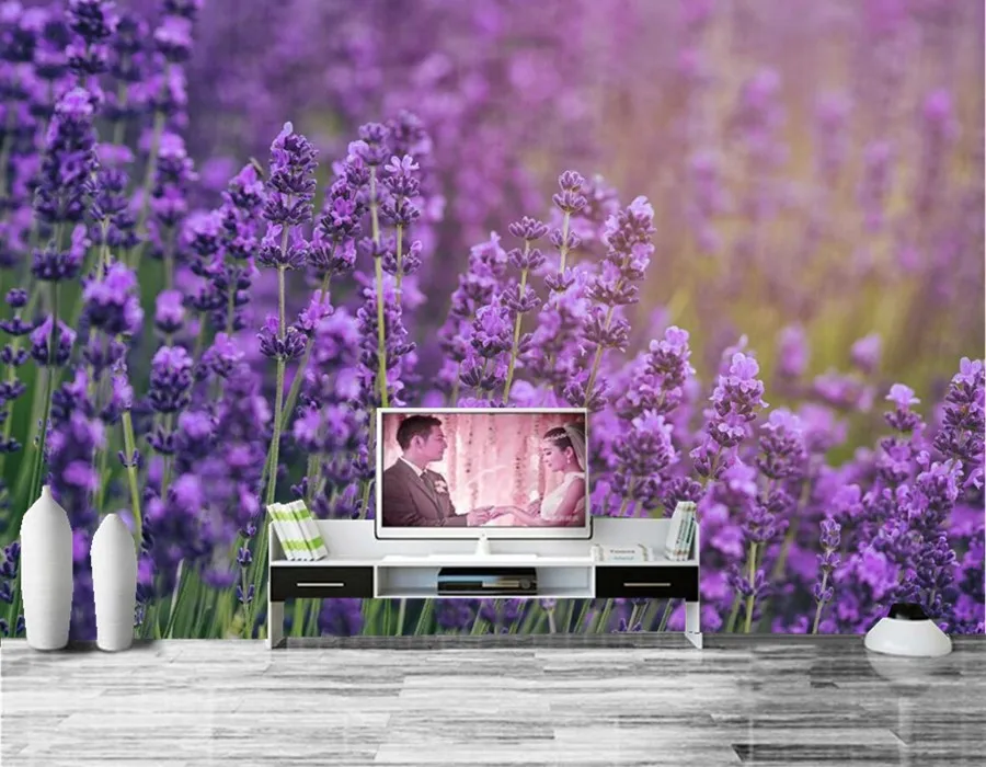3dの壁画 ラベンダークローズアップ花壁紙 ホテルの部屋リビングルームのソファテレビ壁寝室ウォールペーパーホームインテリアpapelデparede Decorative Rice Paper Decorative Paper Plates Napkinsdecorative Paper Cutter Aliexpress