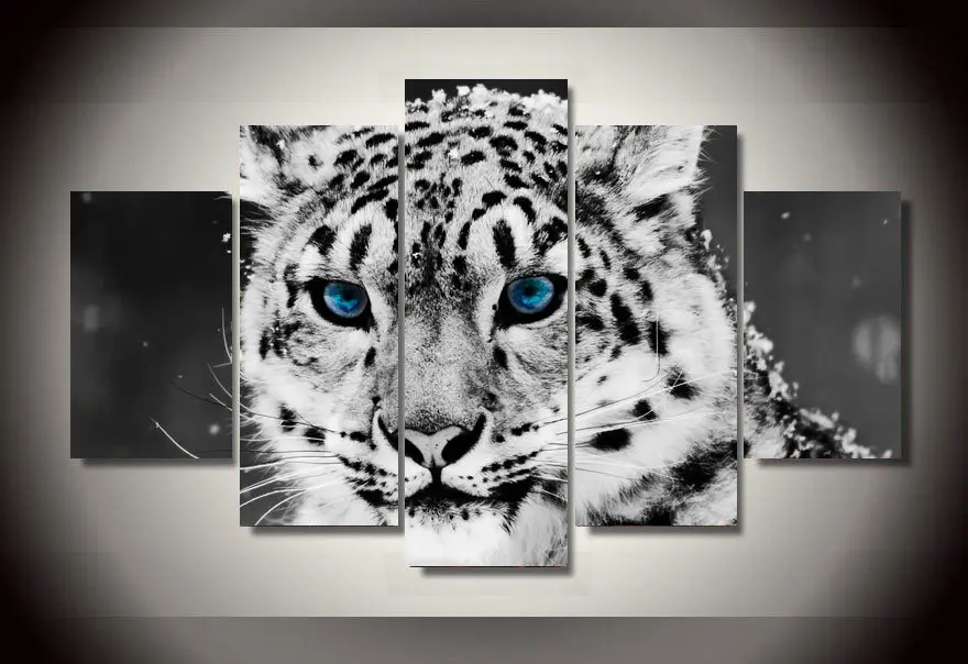 Framed Printed snow leopard black white picture Painting wall art room