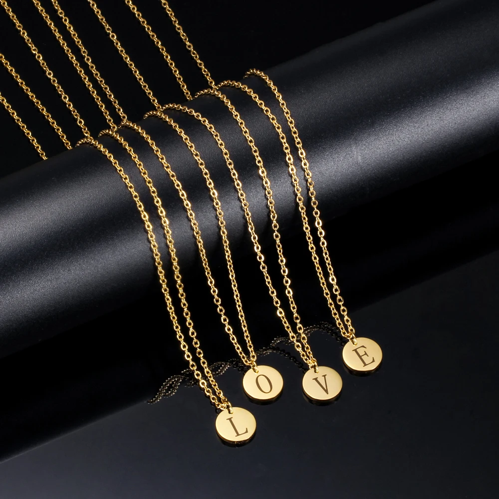 Новое поступление 316L нержавеющая сталь 26 букв начальная ожерелье Алфавит диск кулон длинная цепь ожерелье s для женщин