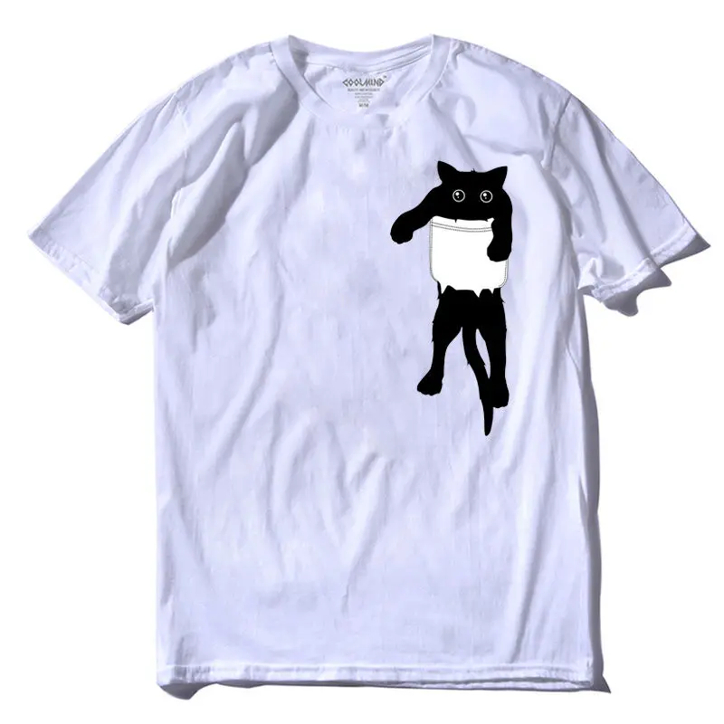 COOLMIND QI0232A хлопковая свободная Стильная мужская футболка с принтом кота, Повседневная забавная Мужская футболка с коротким рукавом и круглым вырезом, топы, футболки