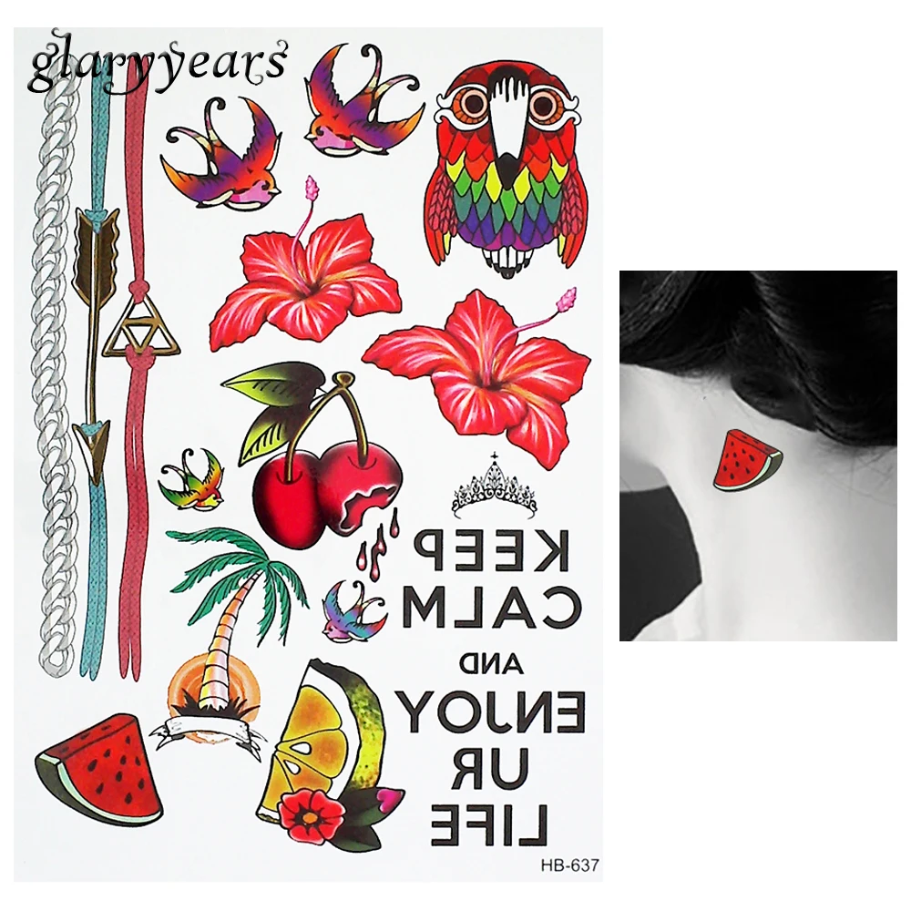 1 Piece Bunga Lengan Tubuh Art Decal Tato Lucu Semangka Bunga Cherry