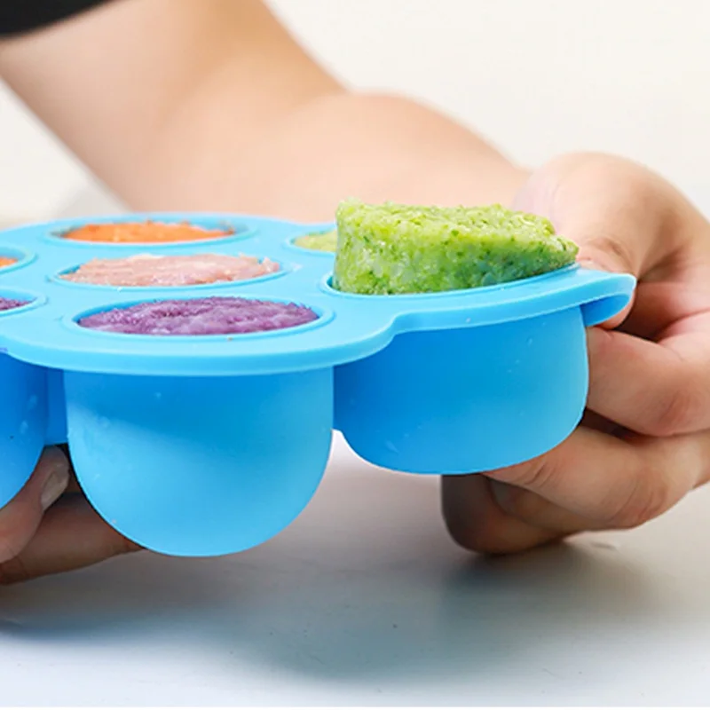 

7 Cavity Silicone Egg Bite Mold Baby Food Storage Container Ice Cube Reusable Freezer Tray With Lid DTT88