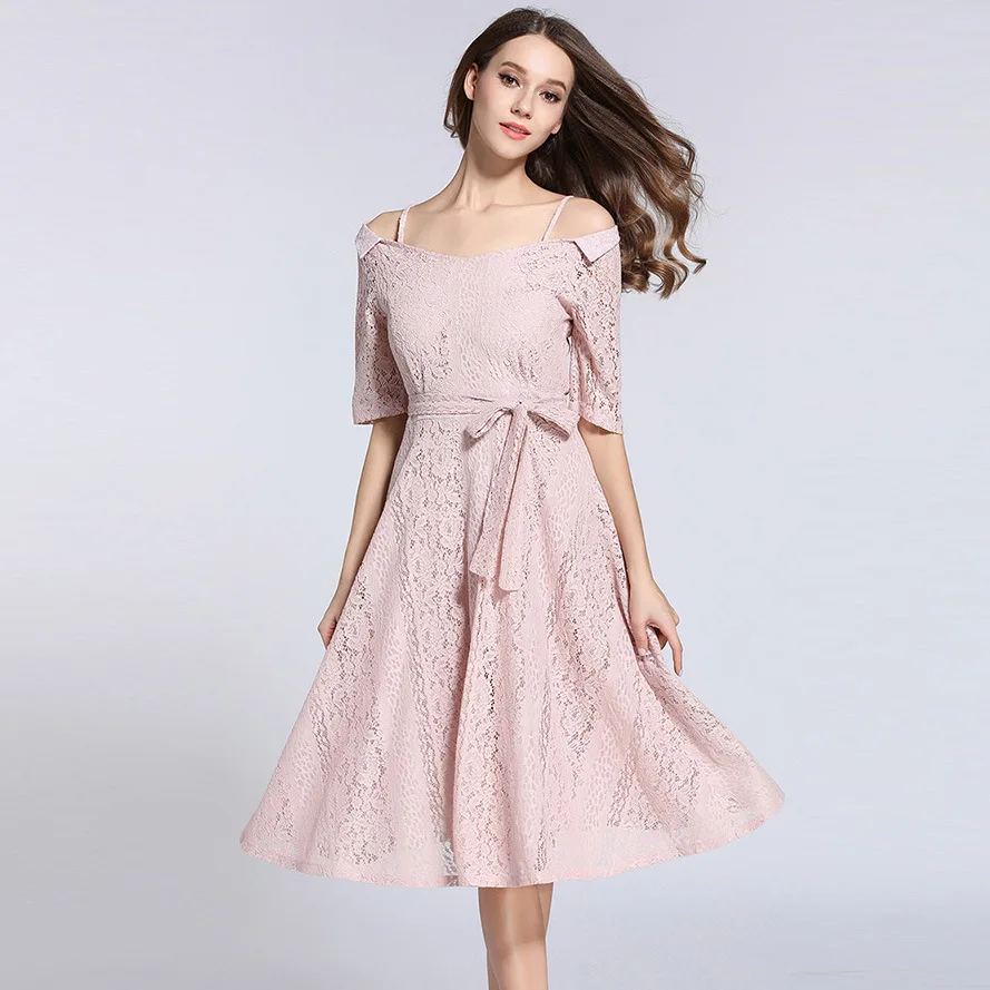 High Quality Summer Dress 2017 Womens Elegant Off Shoulder Lace Casual