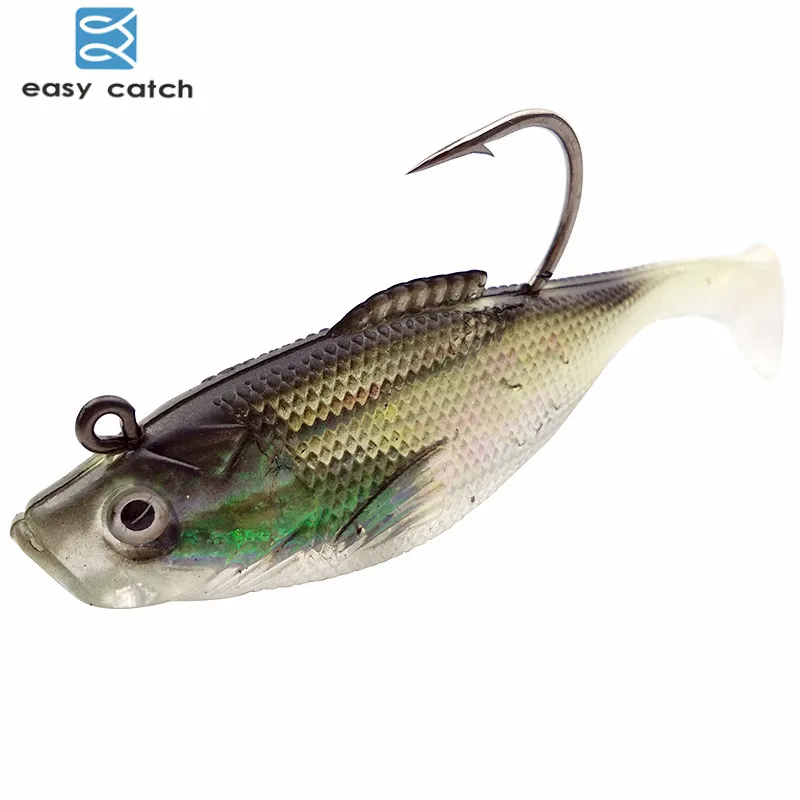 

Easy Catch 6pcs 6cm Lifelike 3D Eyes Laser Soft Lead Fishing Lures Soft Silicone Jig Head Weights Artificial Bait With T Tail
