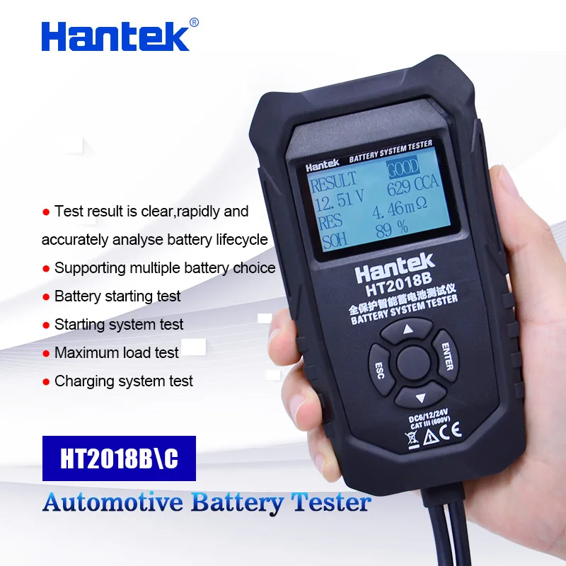 Тестер заряда автомобильных аккумуляторов Hantek HT2018B 6 в 12 В 24 анализатор с