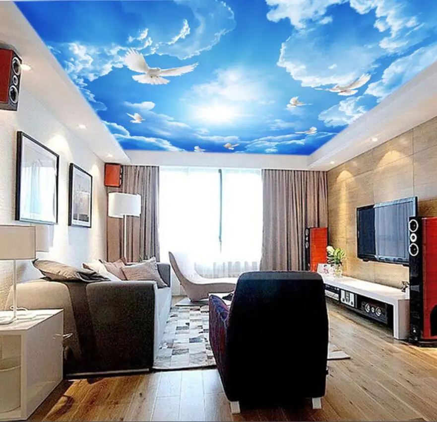 

beibehang papel de parede Custom wallpaper 3d blue sky white sky pigeon Living room ceiling roof background mural 3d wall paper