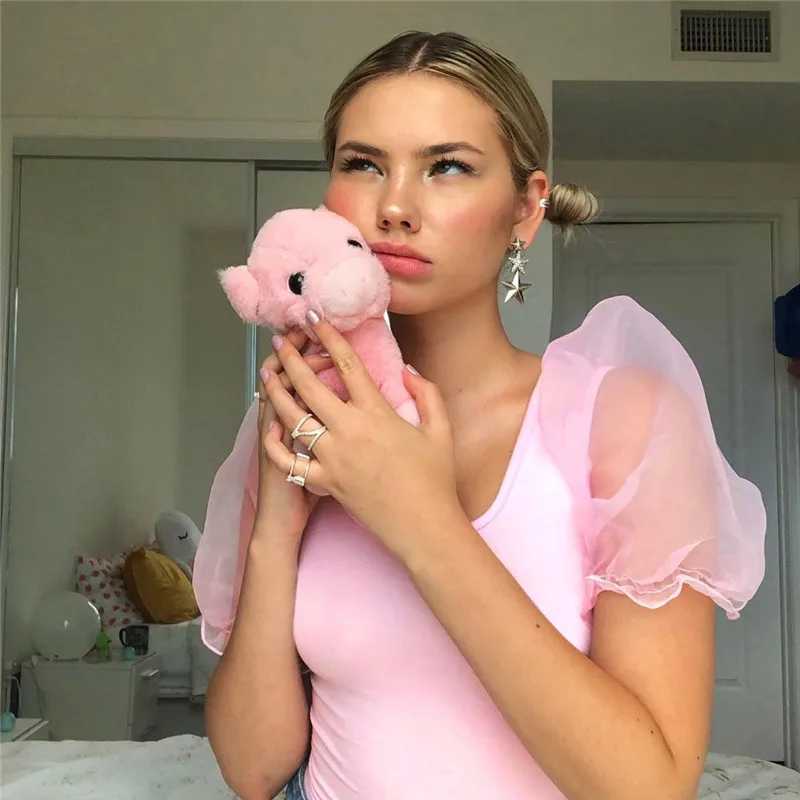 

2019 Summer Sweet Pink T-shirt Women Solid Fashion Bodycon Short Sleeve Tees Casual Regular Tops Women T-shirts Female Blusas