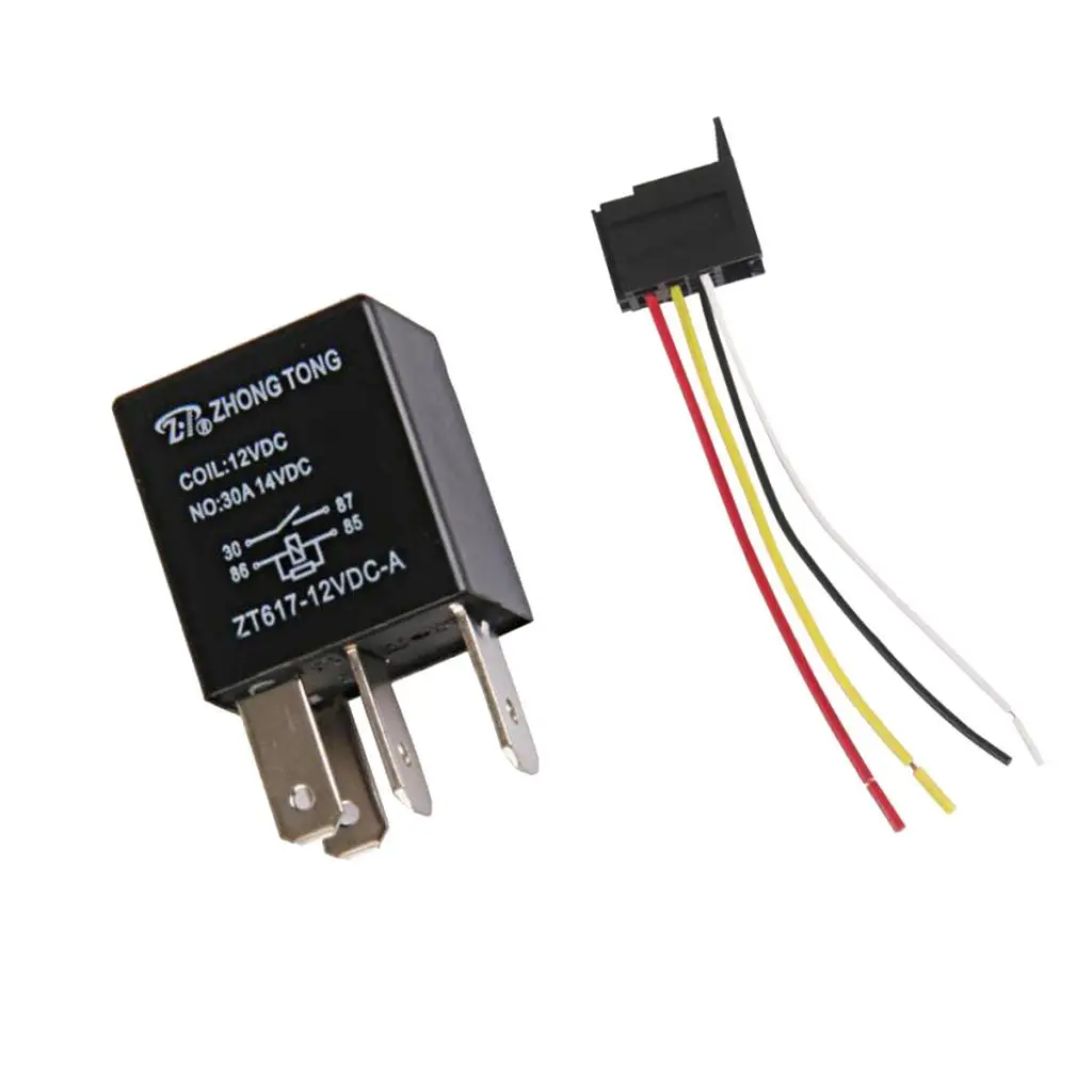 1 Pair  Black Car Auto 12V 30 AMP SPST Relay 4 Pin 4P & Relay Socket 4 Wire