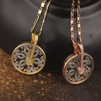 

BeUrSelf Geometric Round Rotatable Pendant Necklace Flower Floral Pendant Necklace Zircon Micro Paved Necklace Jewelry for Women