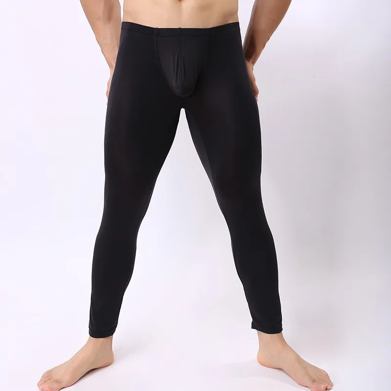 

New Fashion Man Sexy Ultra-thin Sheer Polyester Sleep Long Pants Gay Ice Silk Transparent Lounge Sleeping Bottoms Size S M L XL