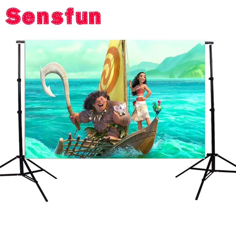 

Vinyl Children Party Photocall Moana Maui Surfing Pacific Sea Boat Custom Photo Studio Backdrop Background 7x5ft